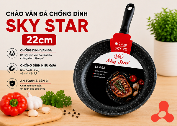 CHẢO VÂN ĐÁ CHỐNG DÍNH SKY STAR 22cm