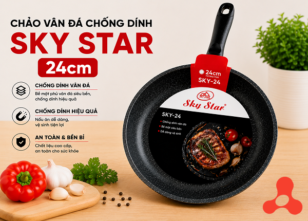 CHẢO VÂN ĐÁ CHỐNG DÍNH SKY STAR 24cm
