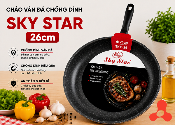 CHẢO VÂN ĐÁ CHỐNG DÍNH SKY STAR 26cm