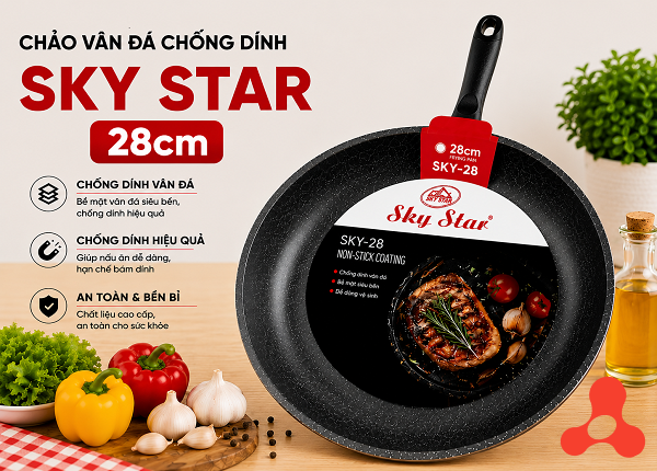 CHẢO VÂN ĐÁ CHỐNG DÍNH SKY STAR 28cm