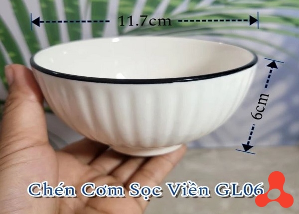 CHÉN SỨ TRÒN 4.5 TRẮNG SỌC VIỀN ĐEN GL06