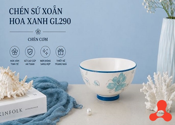 CHÉN SỨ XOẮN HOA XANH GL290 CHÉN CƠM (T120)