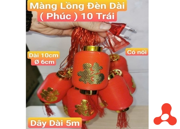 DÂY ĐÈN DÀI 5M 10 LỒNG ĐÈN CHỮ PHÚC CÓ NỐI