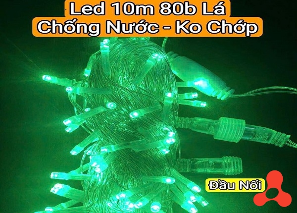 DÂY ĐÈN KO CHỚP MÀU XANH LÁ DÀI 10M 80 BÓNG
