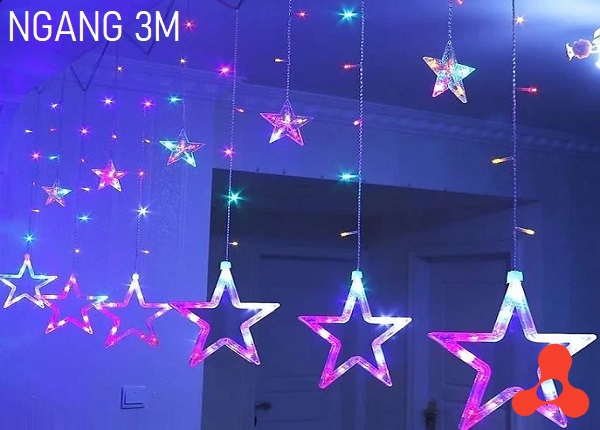 DÂY ĐÈN THẢ 12 NGÔI SAO ĐỦ MÀU NGANG 3M CÓ NỐI