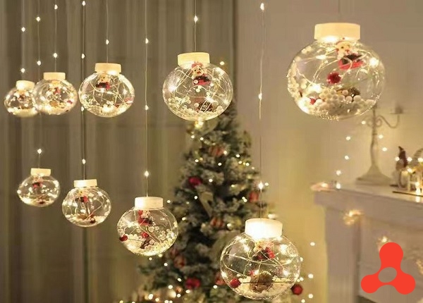 DÂY ĐÈN TRANG TRÍ NOEL 5 QUẢ CẦU TUYẾT 5 SAO DÂY DÀI 3M