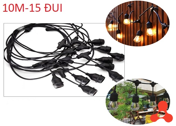 DÂY ĐUI ĐÈN E27 CHỐNG NƯỚC 10M (15 ĐUI) 