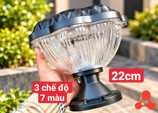 ĐÈN GẮN TRỤ CỔNG NĂNG LƯỢNG MẶT TRỜI 3 CHẾ ĐỘ 7 MÀU 22cm (HÌNH HOA-T10)