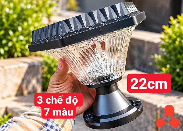 ĐÈN GẮN TRỤ CỔNG NĂNG LƯỢNG MẶT TRỜI 3 CHẾ ĐỘ 7 MÀU 22cm (MẪU TRÒN-T10)