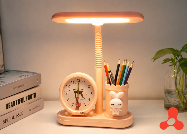 ĐÈN HỌC LED ĐỂ BÀN 3038 TÍCH HỢP ĐỒNG HỒ BÁO THỨC - 3 CHẾ ĐỘ XOAY 180°