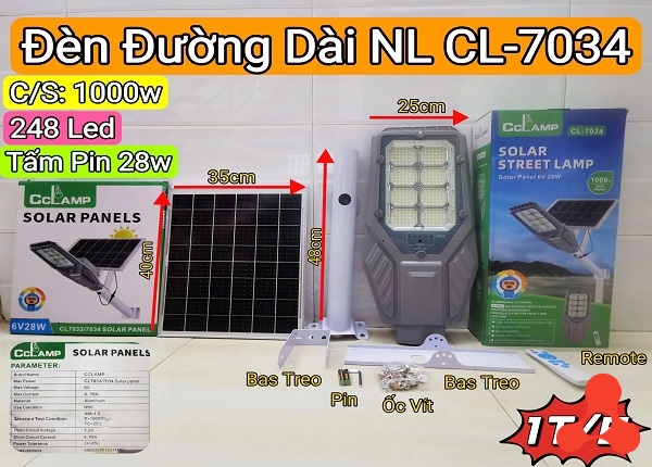 ĐÈN PHA, ĐÈN ĐƯỜNG DÀI NLMT 1000W SOLAR CL- 7034