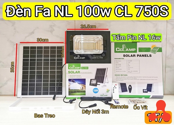 ĐÈN PHA NLMT SOLAR IP67 100W CL- 750S