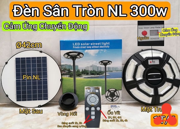 ĐÈN PHA SÂN VƯỜN TRÒN NLMT 300W CẢM ỨNG