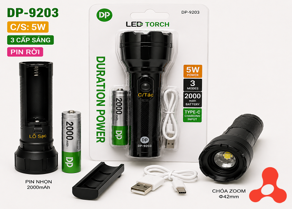 ĐÈN PIN CẦM TAY DP 9203 ZOOM (PIN RỜI)