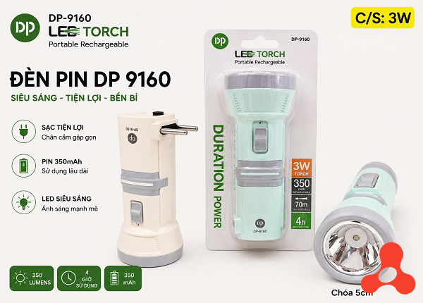 ĐÈN PIN CẦM TAY MINI DP 9160 (T150)