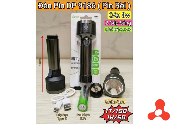 ĐÈN PIN CẦM TAY SẠC USB DP 9186