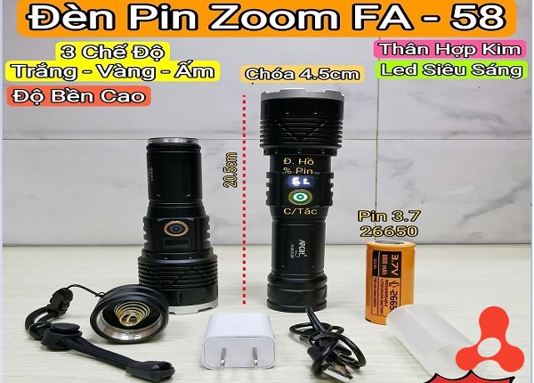 ĐÈN PIN CẦM TAY SIÊU SÁNG ZOOM FA 58