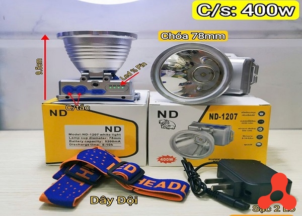 ĐÈN PIN ĐỘI ĐẦU SIÊU SÁNG 400W NĐ 1207