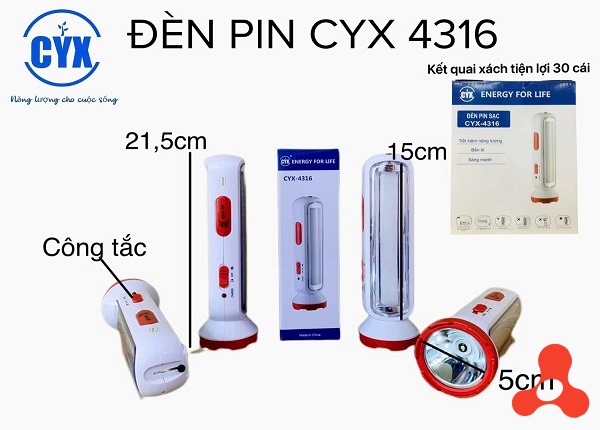 ĐÈN PIN SẠC 2 CHẾ ĐỘ SIÊU SÁNG CYX- 4316