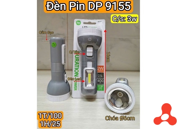 ĐÈN PIN SẠC CẦM TAY LED COB DP 9155