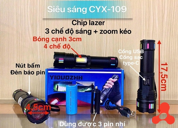 ĐÈN PIN SIÊU SÁNG 4 CHẾ ĐỘ CYX-109