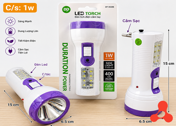 ĐÈN PIN TÍCH ĐIỆN 8 BÓNG LED DP 9092B (T160)