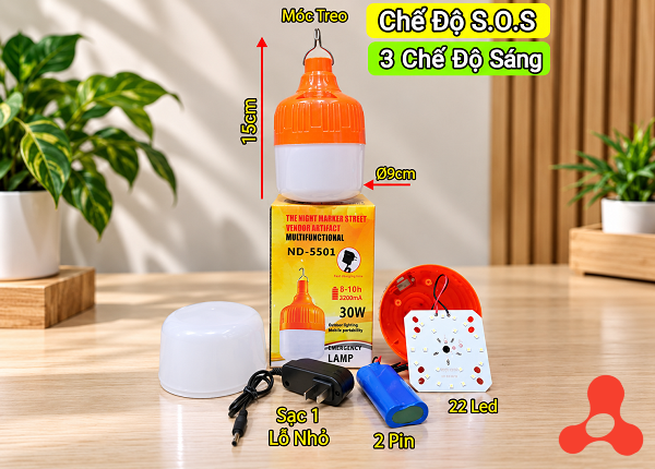 ĐÈN TÍCH ĐIỆN 30w 3 CHẾ ĐỘ HỘP CAM NĐ-5501 (T75)