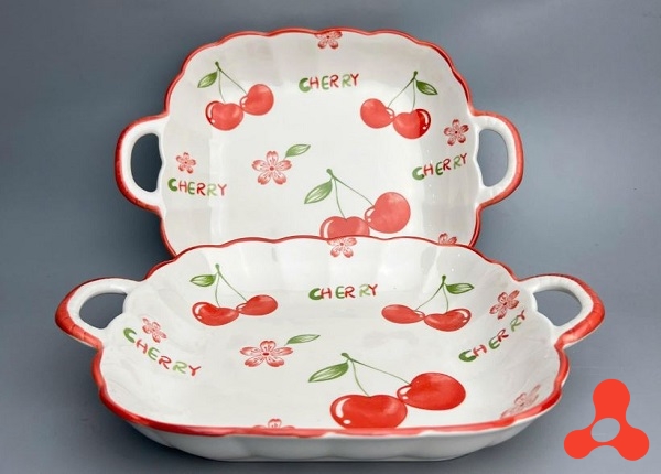 ĐĨA SỨ 2 QUAI HỌA TIẾT CHERRY