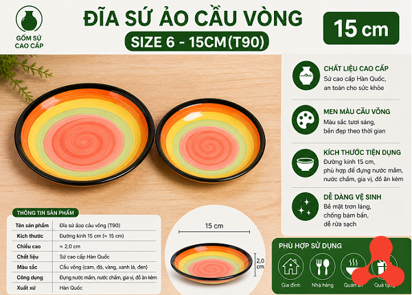ĐĨA SỨ ẢO CẦU VÒNG SIZE 6 - 15CM (T90)