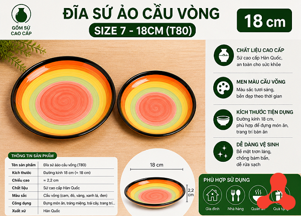 ĐĨA SỨ ẢO CẦU VÒNG SIZE 7 - 18CM (T80)