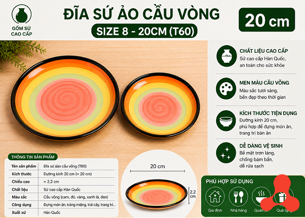 ĐĨA SỨ ẢO CẦU VÒNG SIZE 8 - 20CM (T60)
