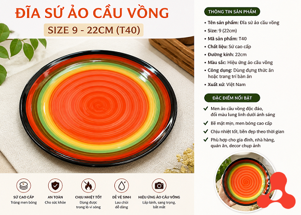 ĐĨA SỨ ẢO CẦU VÒNG SIZE 9 - 22CM (T40)