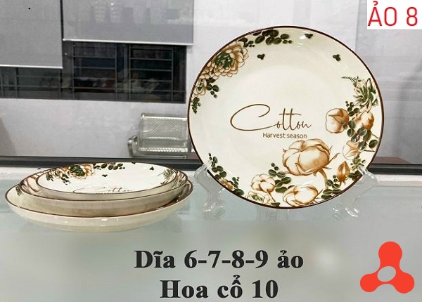 ĐĨA SỨ ẢO HOA CỔ COTTON SIZE 8 - 20CM (T50)