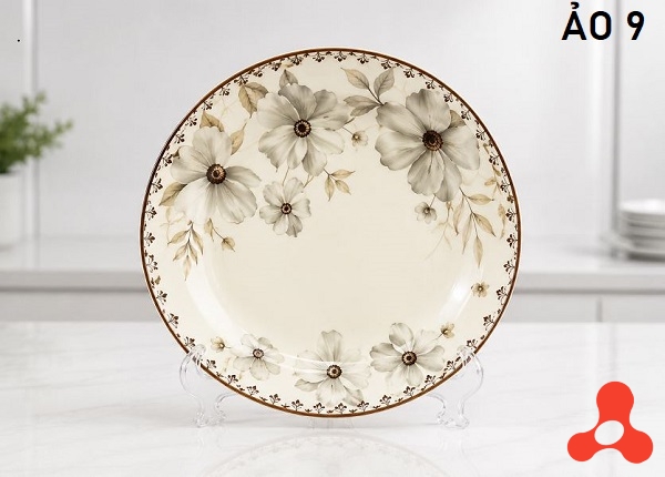 ĐĨA SỨ ẢO HOA DỪA NÂU SIZE 9 - 22cm (T40)