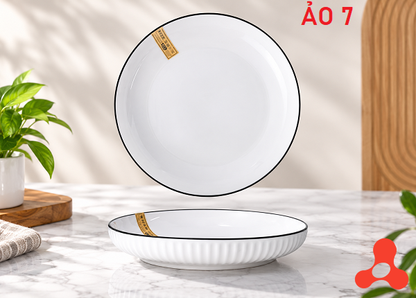 ĐĨA SỨ ẢO SỌC VIỀN ĐEN SƠN TÂY SIZE 7 - 18cm (T60)