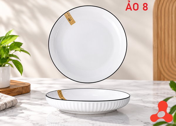 ĐĨA SỨ ẢO SỌC VIỀN ĐEN SƠN TÂY SIZE 8 - 20cm (T60)