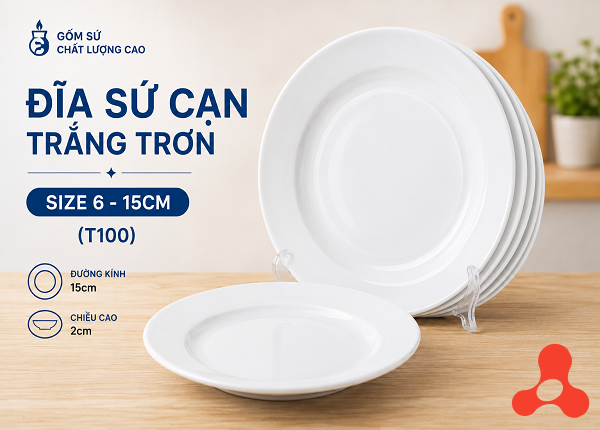 ĐĨA SỨ CẠN TRẮNG TRƠN SIZE 6 - 15CM (T100)