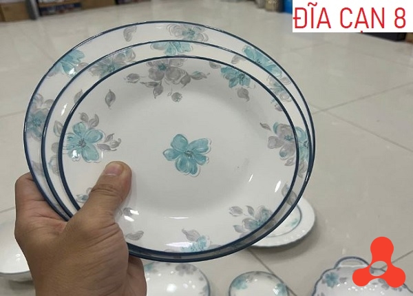 ĐĨA SỨ CẠN XOẮN HOA XANH SIZE 8 - 20CM (T60)