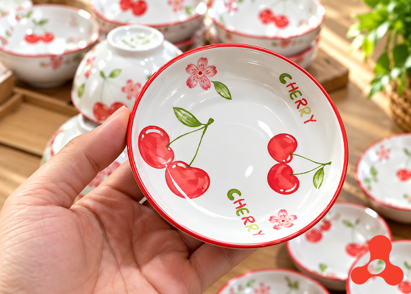 ĐĨA SỨ CHERRY ĐỎ ĐĨA CHẤM (T300)