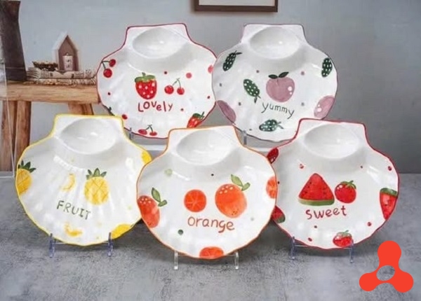 ĐĨA SỨ HÌNH VỎ SÒ HỌA TIẾT HOA QUẢ
