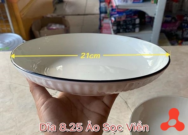 ĐĨA SỨ TRÒN 8.25 ẢO SỌC VIỀN ĐEN GL06