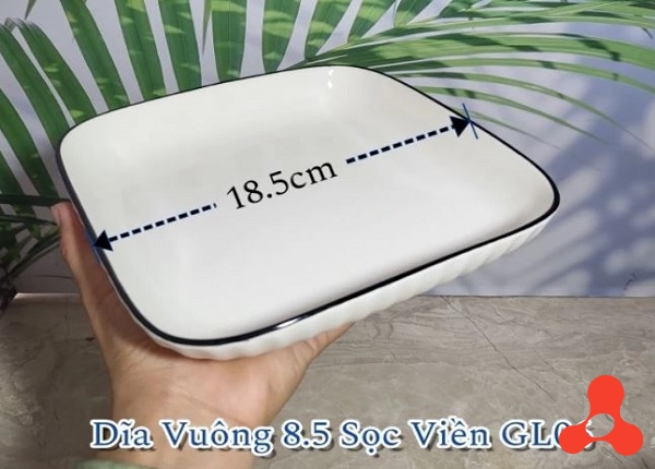 ĐĨA SỨ VUÔNG 8,5 TRẮNG SỌC VIỀN ĐEN GL06