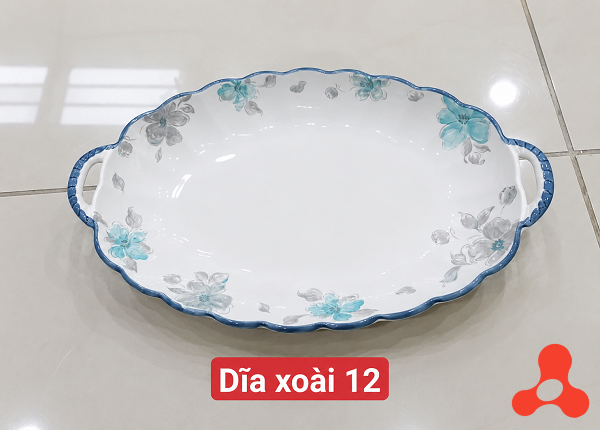 ĐĨA SỨ XOÀI 12 XOẮN HOA XANH GL290 (T30)