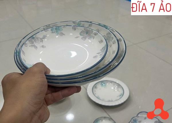 ĐĨA SỨ ẢO XOẮN HOA XANH SIZE 7 - 18CM (T72)