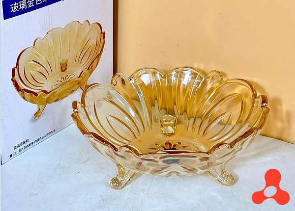 ĐĨA THỦY TINH 3 CHÂN 21CM MÀU HỔ PHÁCH (T12)