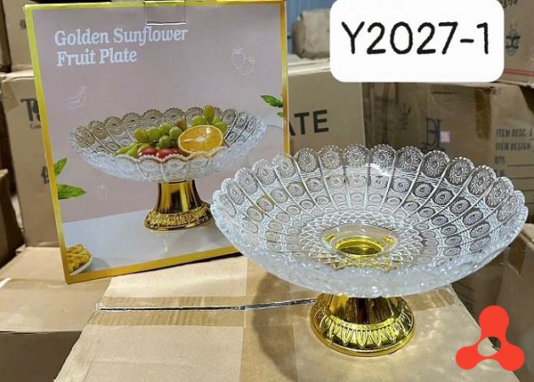 ĐĨA THUỶ TINH CAO CẤP Y2027- 1 CHÂN VÀNG