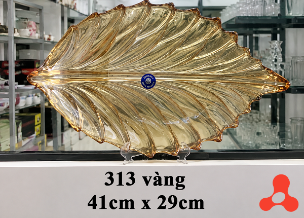ĐĨA THUỶ TINH CHIẾC LÁ MÀU VÀNG 41 x 29cm