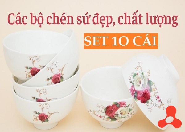 HỘP 10 CHÉN SỨ HOA TIẾT LOẠI 1