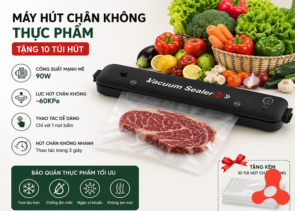 MÁY HÚT CHÂN KHÔNG THỰC PHẨM TẶNG 10 TÚI HÚT