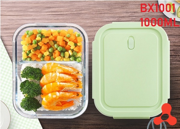 HỘP THỦY TINH 2 NGĂN 1000ML CHỮ NHẬT BX1001